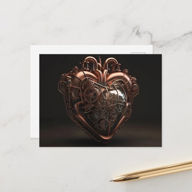 Steampunk Mechanical Heart Postcard (Front/Back In Situ)