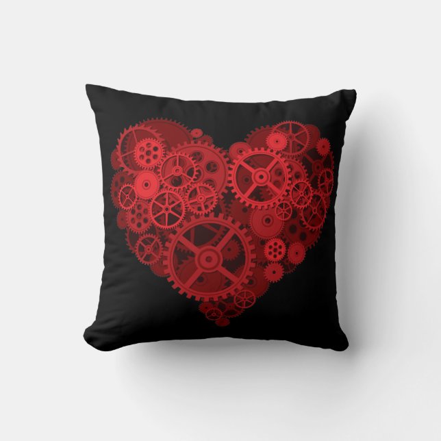 steampunk mechanical heart throw pillow (Front)