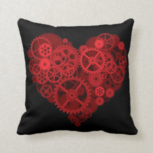 steampunk mechanical heart throw pillow