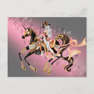 Steampunk Mechanical Horse & Lady coffee gold  Postcard