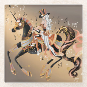 Steampunk Mechanical Horse & Lady Glass Coaster