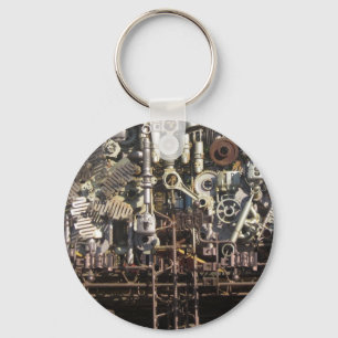 Steampunk mechanical machinery machines key ring