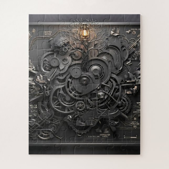 ​Steampunk Mechanical Map Jigsaw Puzzle (Vertical)