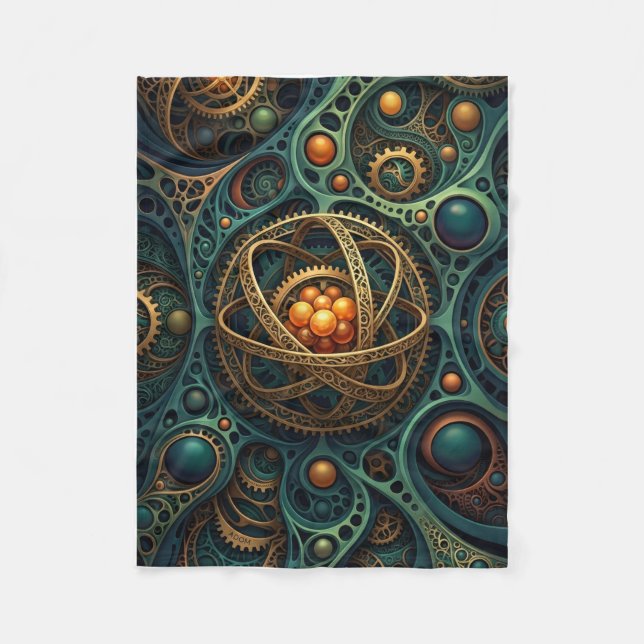Steampunk Mechanical Orb Complex Gear Vortex Fleec Fleece Blanket (Front)