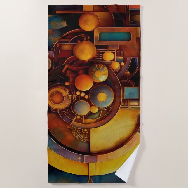Steampunk Mechanical Orb Composition Beach Towel (Front)