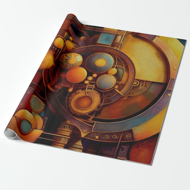 Steampunk Mechanical Orb Composition Wrapping Paper (Unrolled)