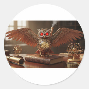 Steampunk Mechanical Owl Classic Round Sticker