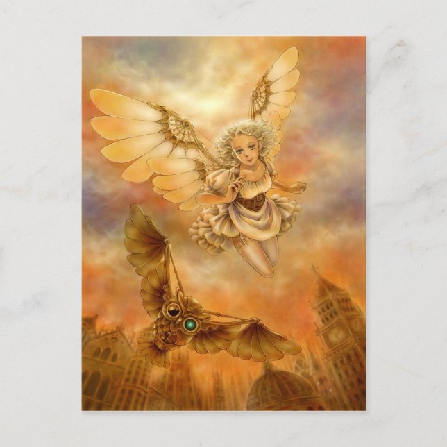 Steampunk Mechanical Owl Fantasy Art Postcard (Front)