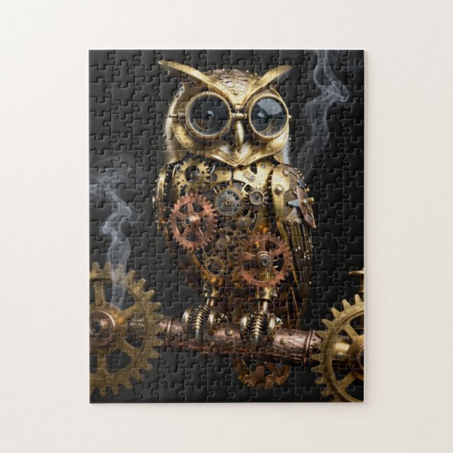 Steampunk Mechanical Owl on Clockwork Branch Art Jigsaw Puzzle (Vertical)