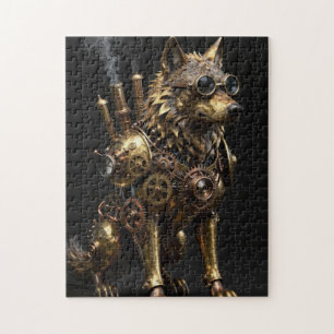 Steampunk Mechanical Sitting Wolf Art Jigsaw Puzzle