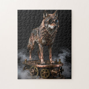 Steampunk Mechanical Wolf on Gears Jigsaw Puzzle