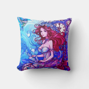 Steampunk Mermaid Princess on Both Sides on a Cushion