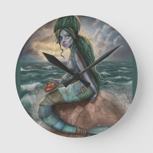 Steampunk Mermaid Round Clock (Front)