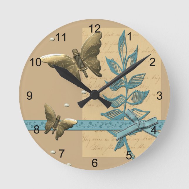 Steampunk Metal Butterfly Round Clock (Front)