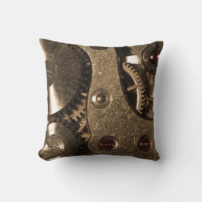 Steampunk Metal Clock Gears Cushion (Front)