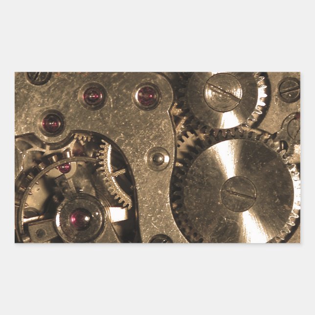 Steampunk Metal Clock Gears Rectangular Sticker (Front)