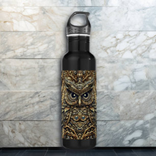 Steampunk Metal Gears and Owl 710 Ml Water Bottle