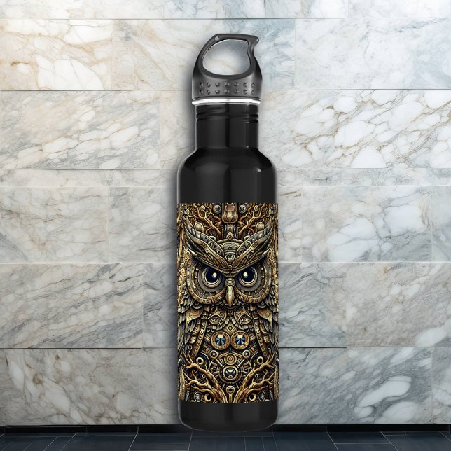 Steampunk Metal Gears and Owl  710 Ml Water Bottle (Creator Uploaded)