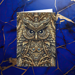 Steampunk Metal Gears and Owl Birthday Card