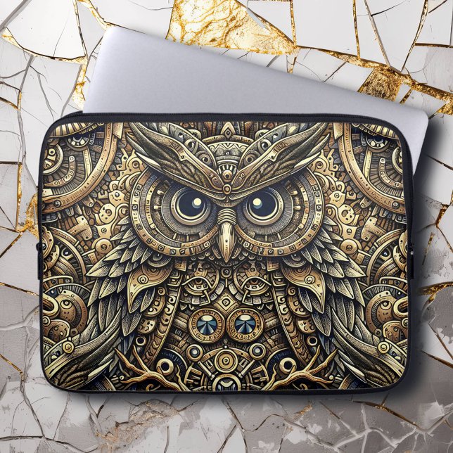 Steampunk Metal Gears and Owl  Laptop Sleeve (Creator Uploaded)