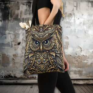 Steampunk Metal Gears and Owl Tote Bag