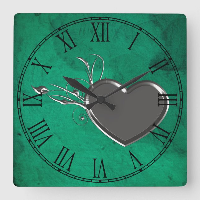 Steampunk Metal Heart Square Wall Clock (Front)