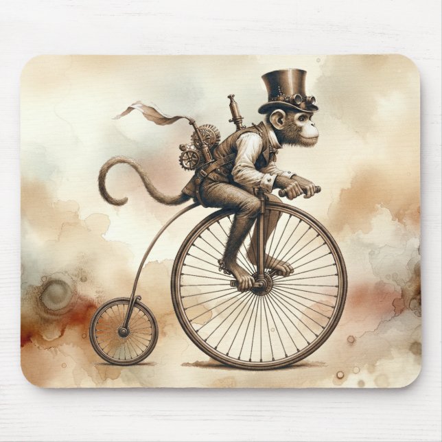 Steampunk Monkey Riding a Penny-farthing Bike Mouse Pad (Front)