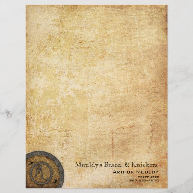 Steampunk Monogram Antique M Custom Letterhead (Front)