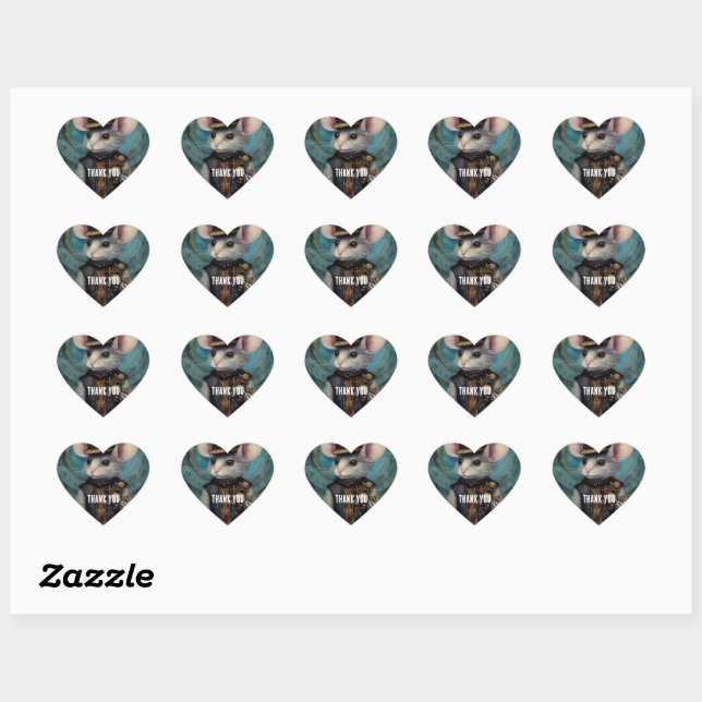 Steampunk Mouse Captain Muffin Heart Sticker (Sheet)
