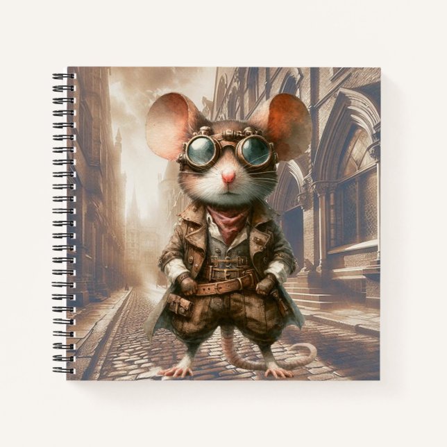 Steampunk Mouse in London Spiral Notebook (Front)