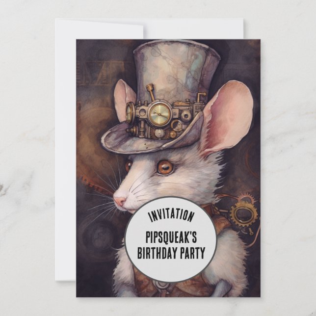 Steampunk Mouse Rat Captain  Invitation (Front)
