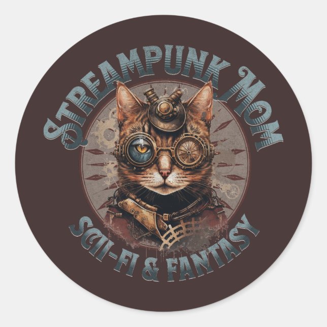 Steampunk Mum Cat Classic Round Sticker (Front)