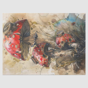 Steampunk Mushrooms Watercolor Art Decoupage Tissue Paper