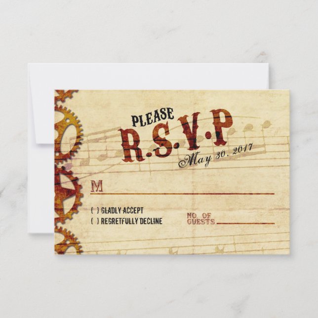 Steampunk Musical Wedding RSVP Card (Front)
