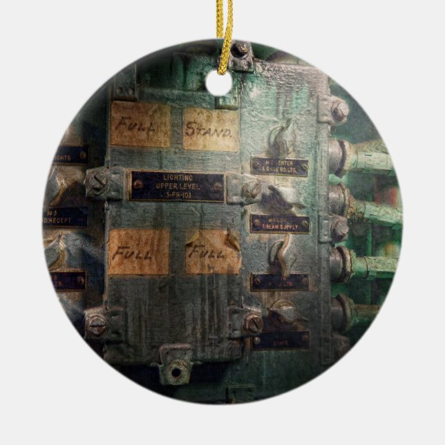 Steampunk - Naval - Lighting control panel Ceramic Tree Decoration (Front)