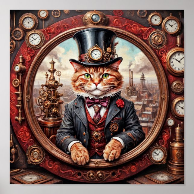 Steampunk noble cat in an industrial world poster (Front)