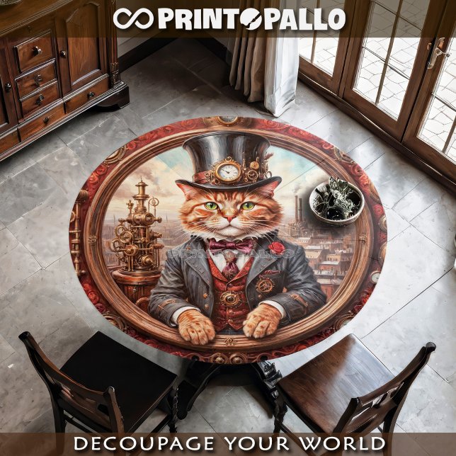 Steampunk noble red cat in a frame tissue paper (Creator Uploaded)