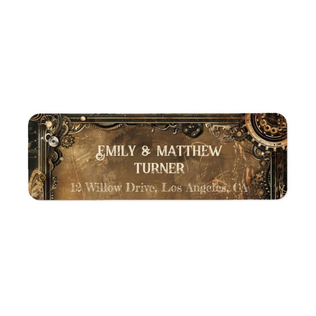 Steampunk Noir Affair Wedding Return Address Label (Front)