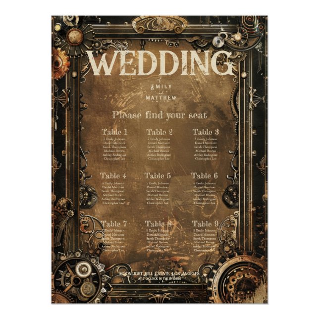 Steampunk Noir Affair Wedding Seating Chart (Front)