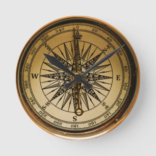 Steampunk Nostalgic Old Brass Compass Round Clock