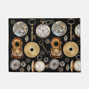 Steampunk objects Gears Pocket watch Skeleton Key Doormat