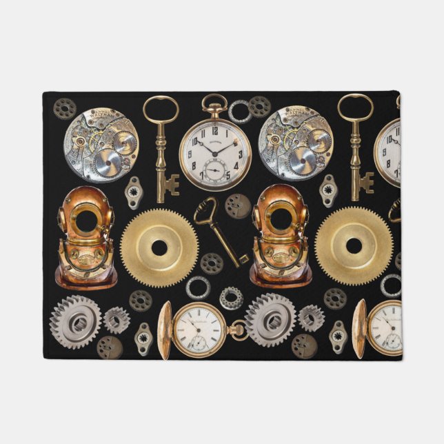 Steampunk objects Gears Pocket watch Skeleton Key Doormat
