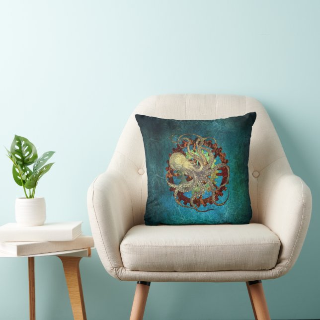Steampunk Octopus & Clockwork Gears Cushion (Chair)