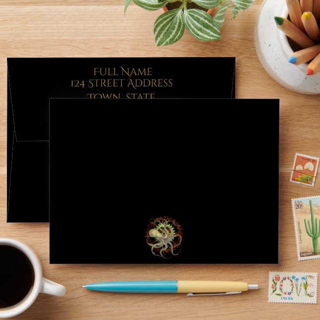 Steampunk Octopus & Clockwork Gears  Envelope (Desk)