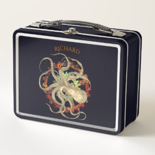Steampunk Octopus & Clockwork Gears Personalised Metal Lunch Box