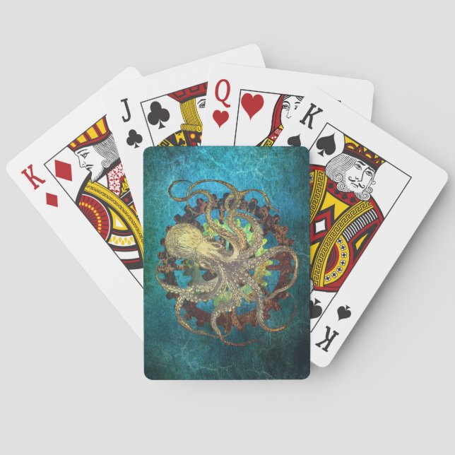 Steampunk Octopus & Clockwork Gears  Playing Cards (Back)
