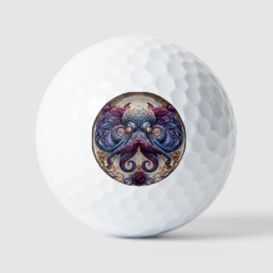 Steampunk Octopus Emblem with Purple Roses Golf Balls