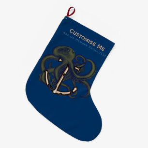 Steampunk Octopus Over Anchor Large Christmas Stocking