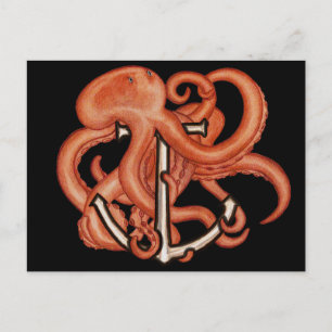 Steampunk Octopus Over Anchor Postcard
