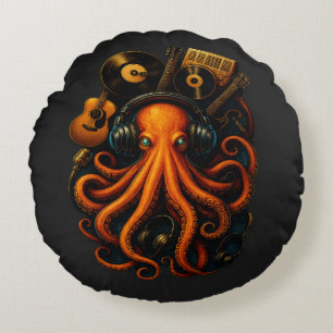 “Steampunk Octopus Round Pillow – Fantasy Music Ho